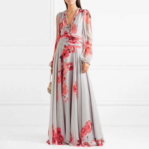 Floral-Print-Chiffon-Gown